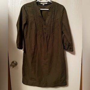 Boden Olive Pleated Linen Cotton Blend Mini Dress Size 6R
